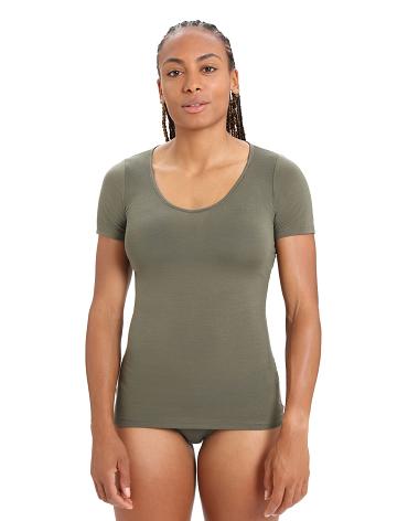 Bielizny Icebreaker Merino Siren Krótkie Sleeve Sweetheart Top Damskie Oliwkowe | PL 1265NWYB